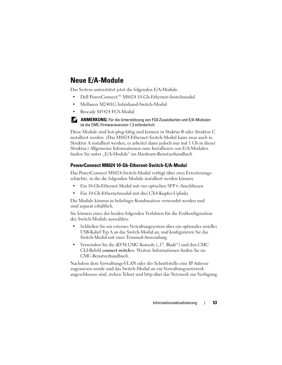 Neue e/a-module, Powerconnect m8024 10-gb-ethernet-switch-e/a-modul | Dell PowerEdge M805 User Manual | Page 55 / 106