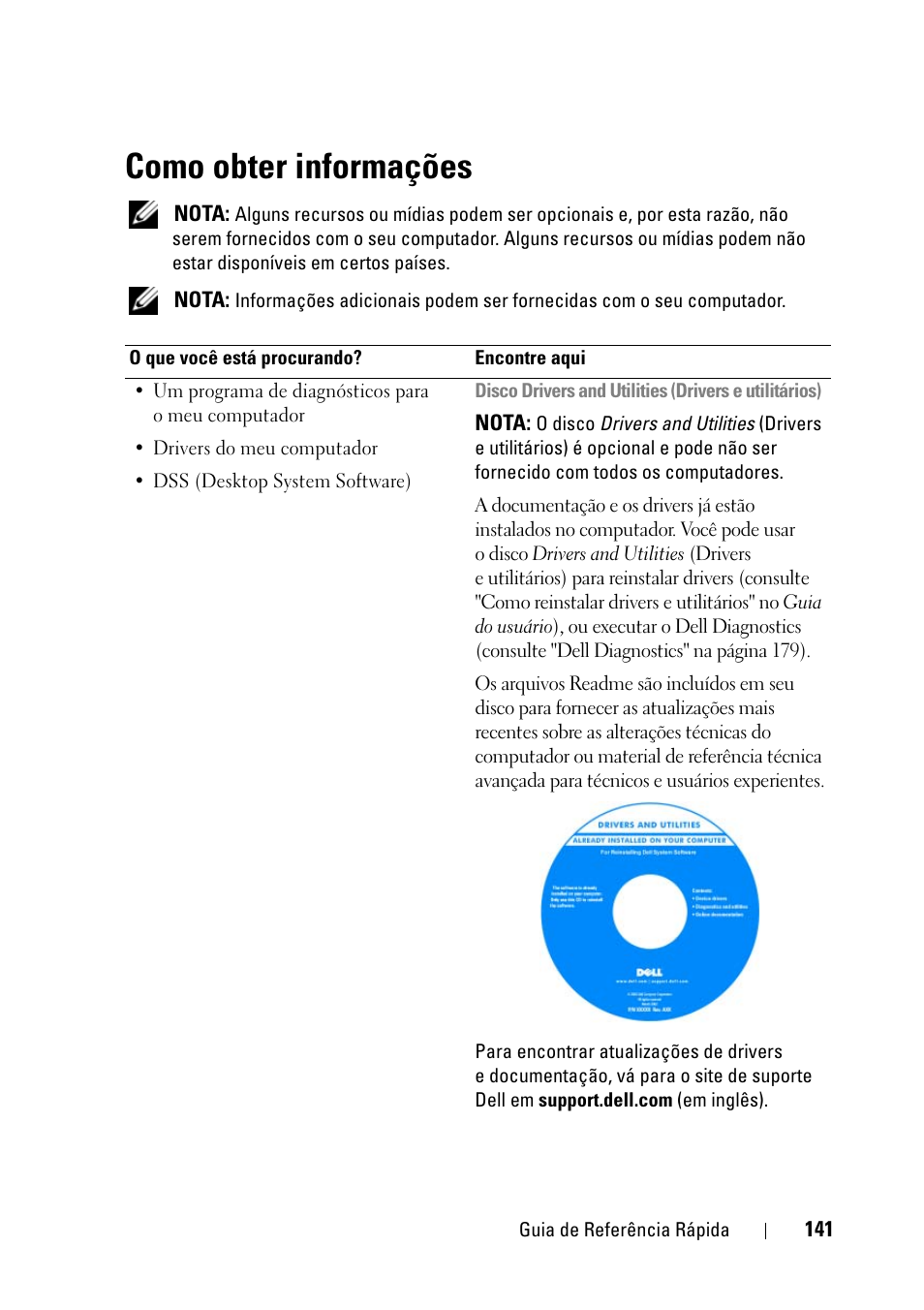 Como obter informações | Dell Precision T3400 (Late 2007) User Manual | Page 141 / 276