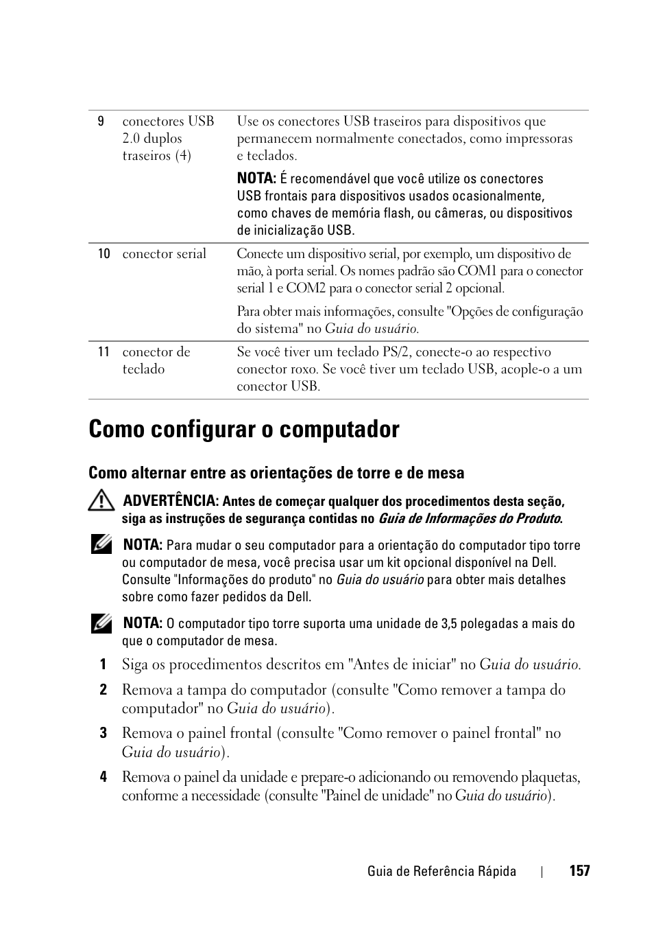 Como configurar o computador | Dell Precision T3400 (Late 2007) User Manual | Page 157 / 276