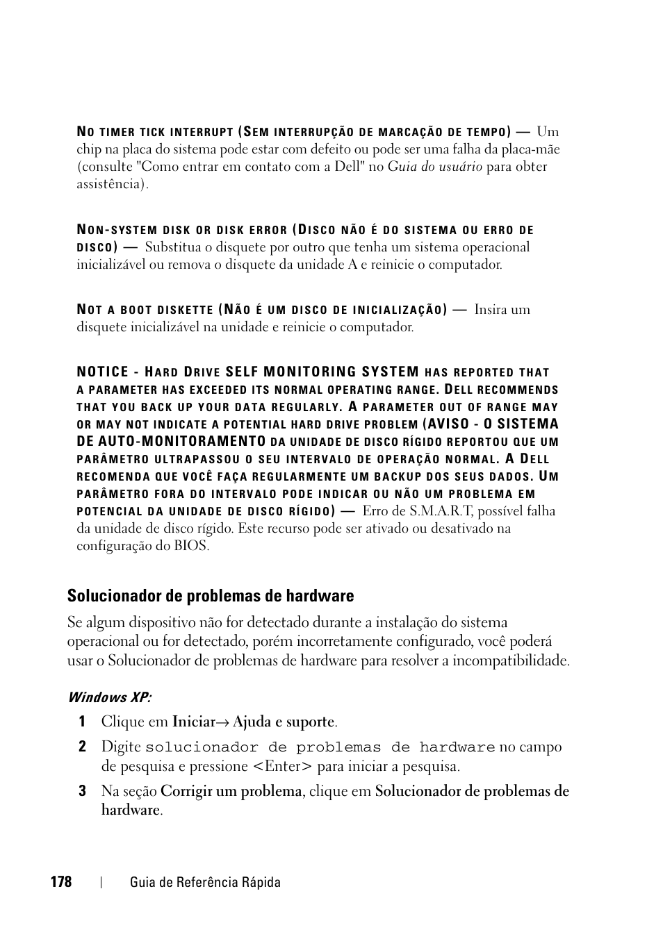 Solucionador de problemas de hardware, 1clique em iniciar | Dell Precision T3400 (Late 2007) User Manual | Page 178 / 276