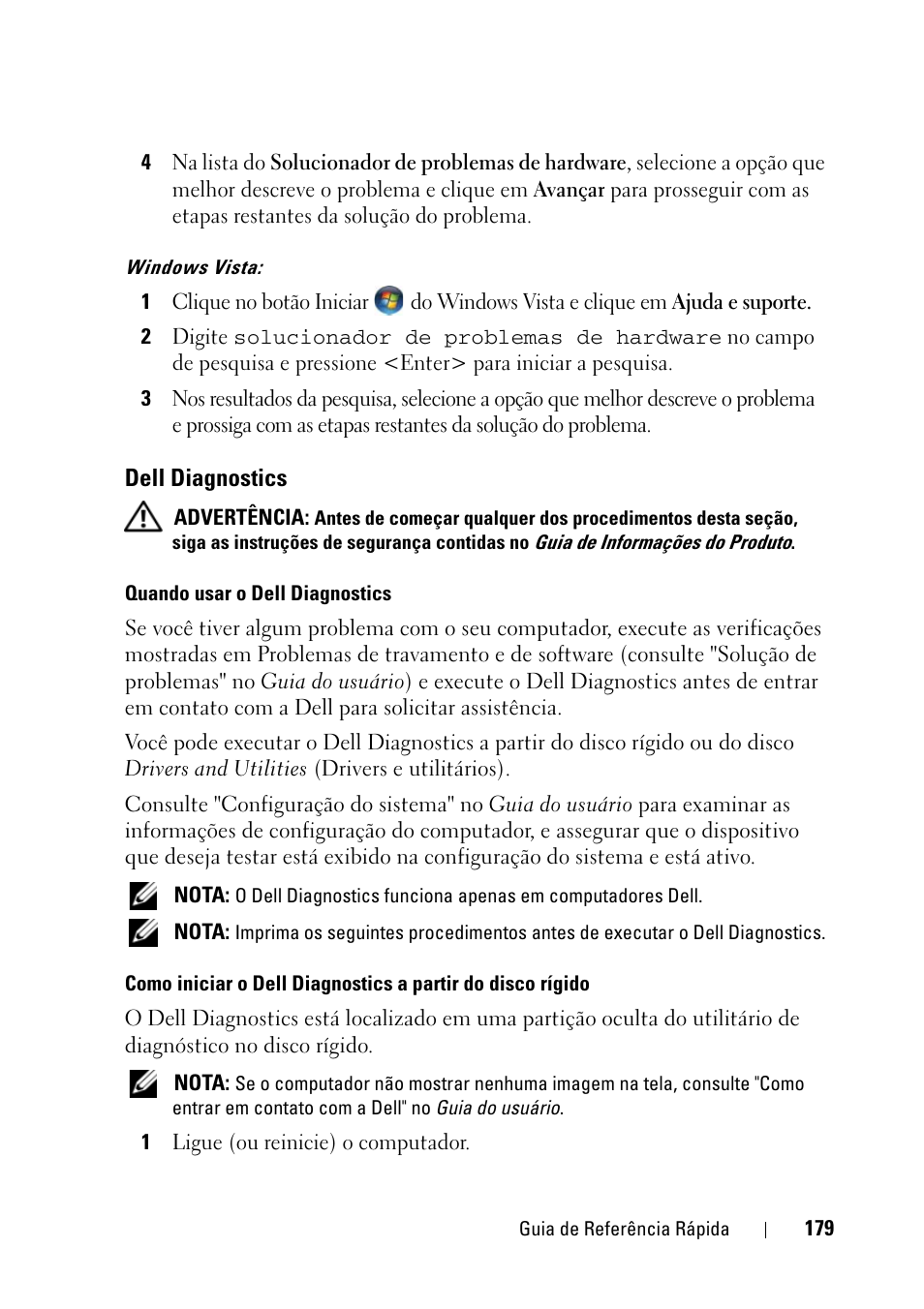 Dell diagnostics | Dell Precision T3400 (Late 2007) User Manual | Page 179 / 276