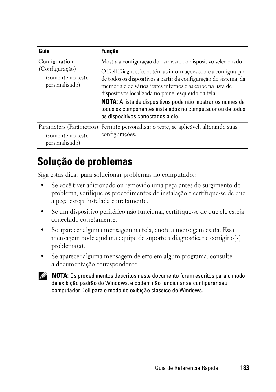 Solução de problemas | Dell Precision T3400 (Late 2007) User Manual | Page 183 / 276