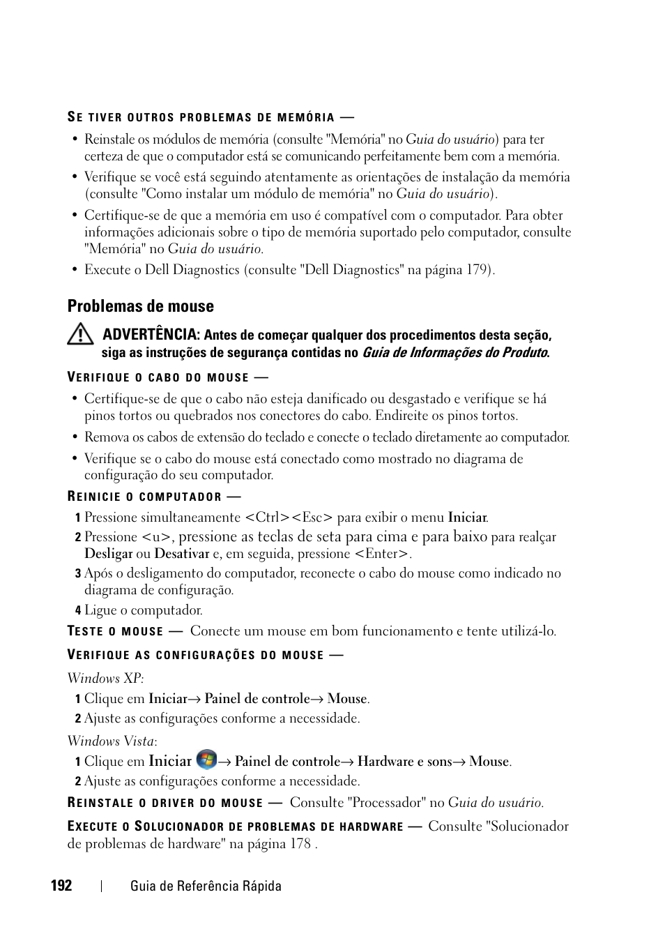 Problemas de mouse | Dell Precision T3400 (Late 2007) User Manual | Page 192 / 276