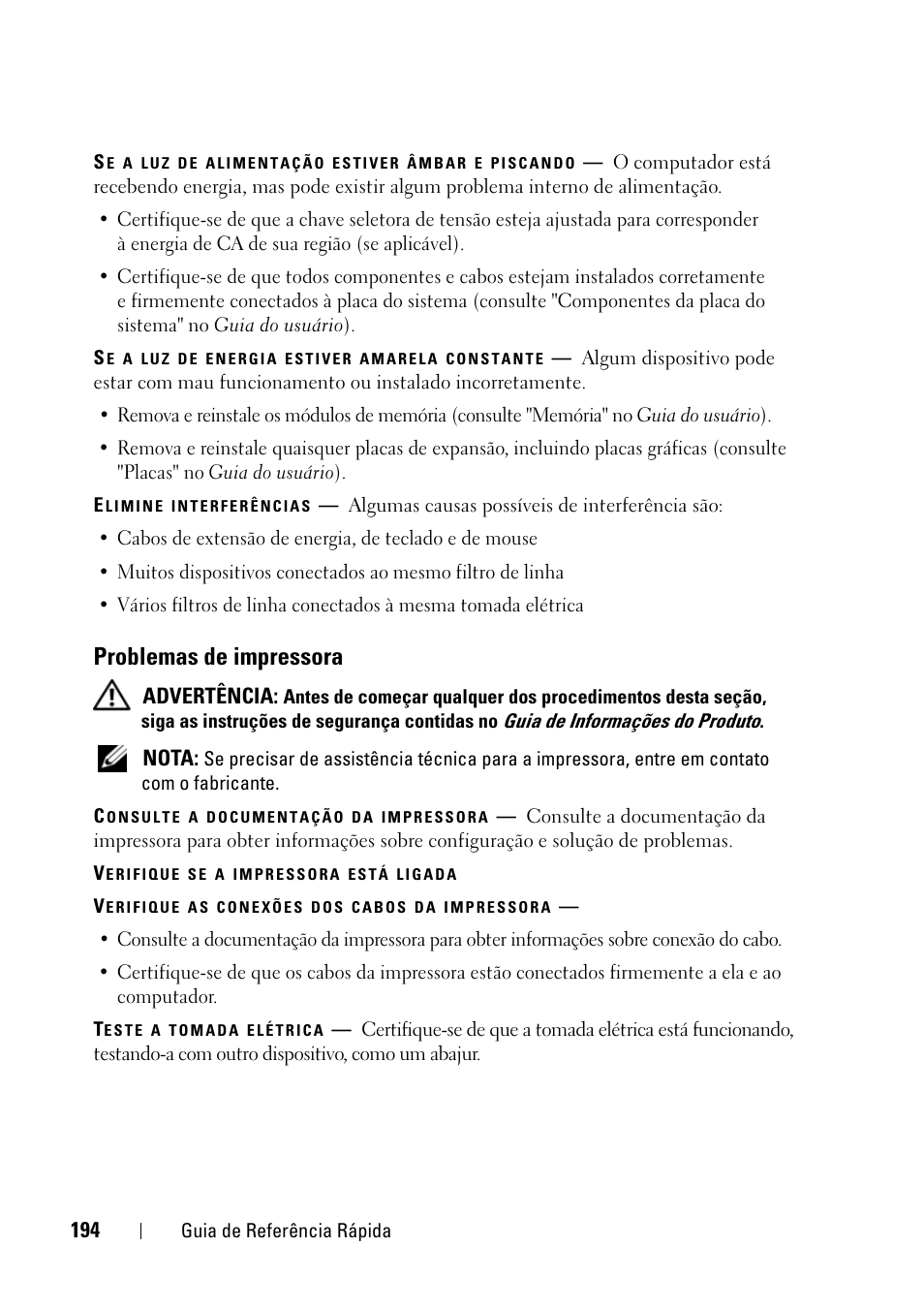 Problemas de impressora | Dell Precision T3400 (Late 2007) User Manual | Page 194 / 276