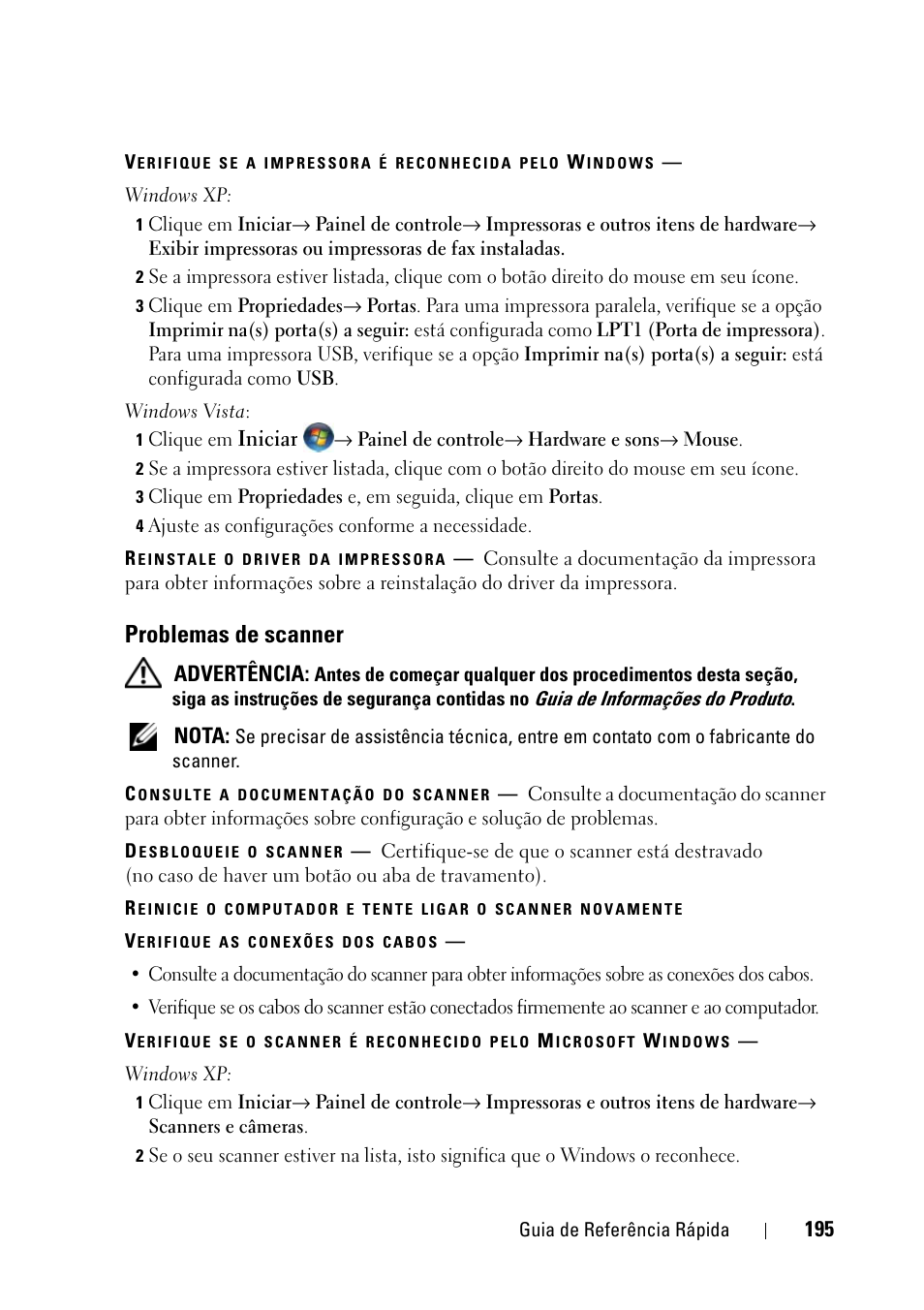 Problemas de scanner | Dell Precision T3400 (Late 2007) User Manual | Page 195 / 276
