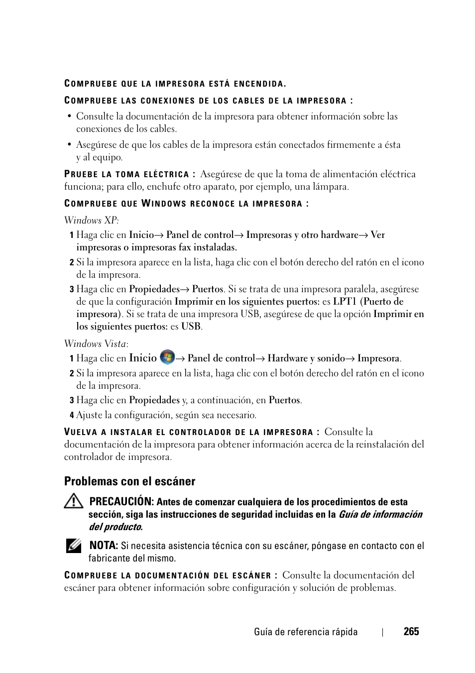 Problemas con el escáner | Dell Precision T3400 (Late 2007) User Manual | Page 265 / 276