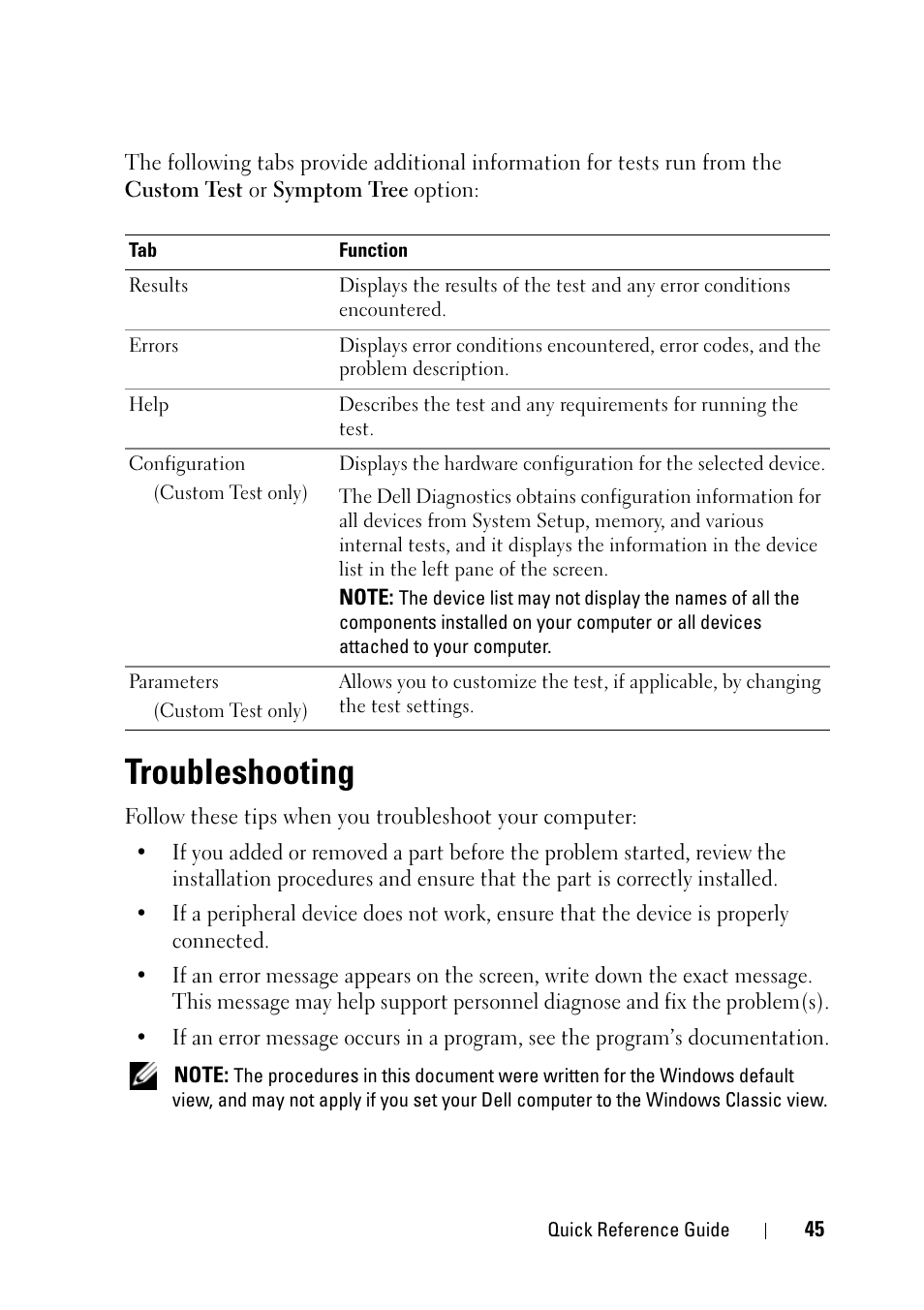 Troubleshooting | Dell Precision T3400 (Late 2007) User Manual | Page 45 / 276