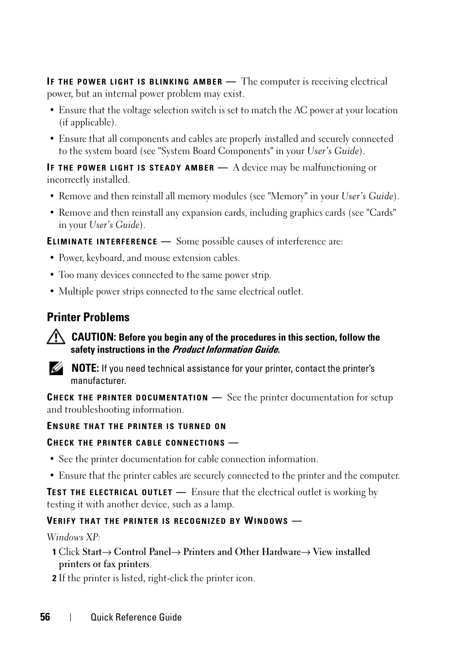 Printer problems | Dell Precision T3400 (Late 2007) User Manual | Page 56 / 276