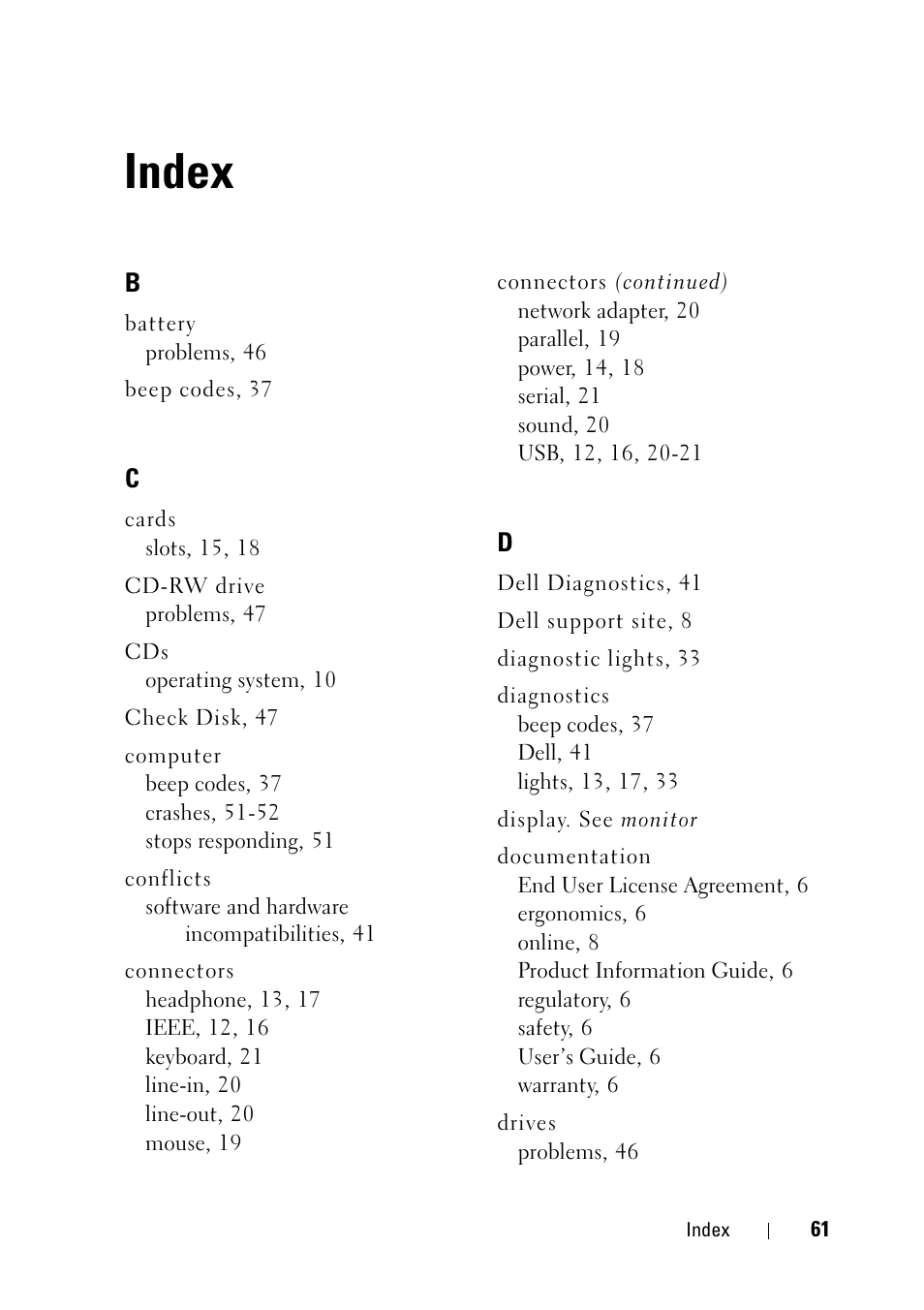 Index | Dell Precision T3400 (Late 2007) User Manual | Page 61 / 276