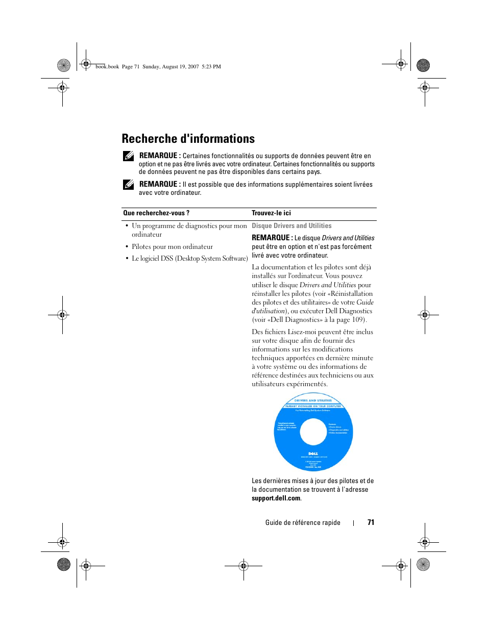 Recherche d'informations | Dell Precision T3400 (Late 2007) User Manual | Page 71 / 276