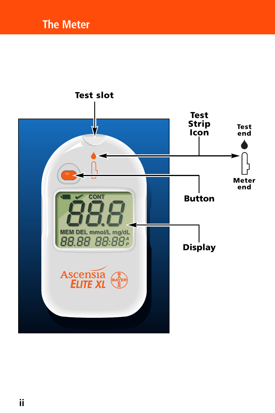 The meter | Bayer HealthCare Ascensia Elite XL User Manual | Page 2 / 36