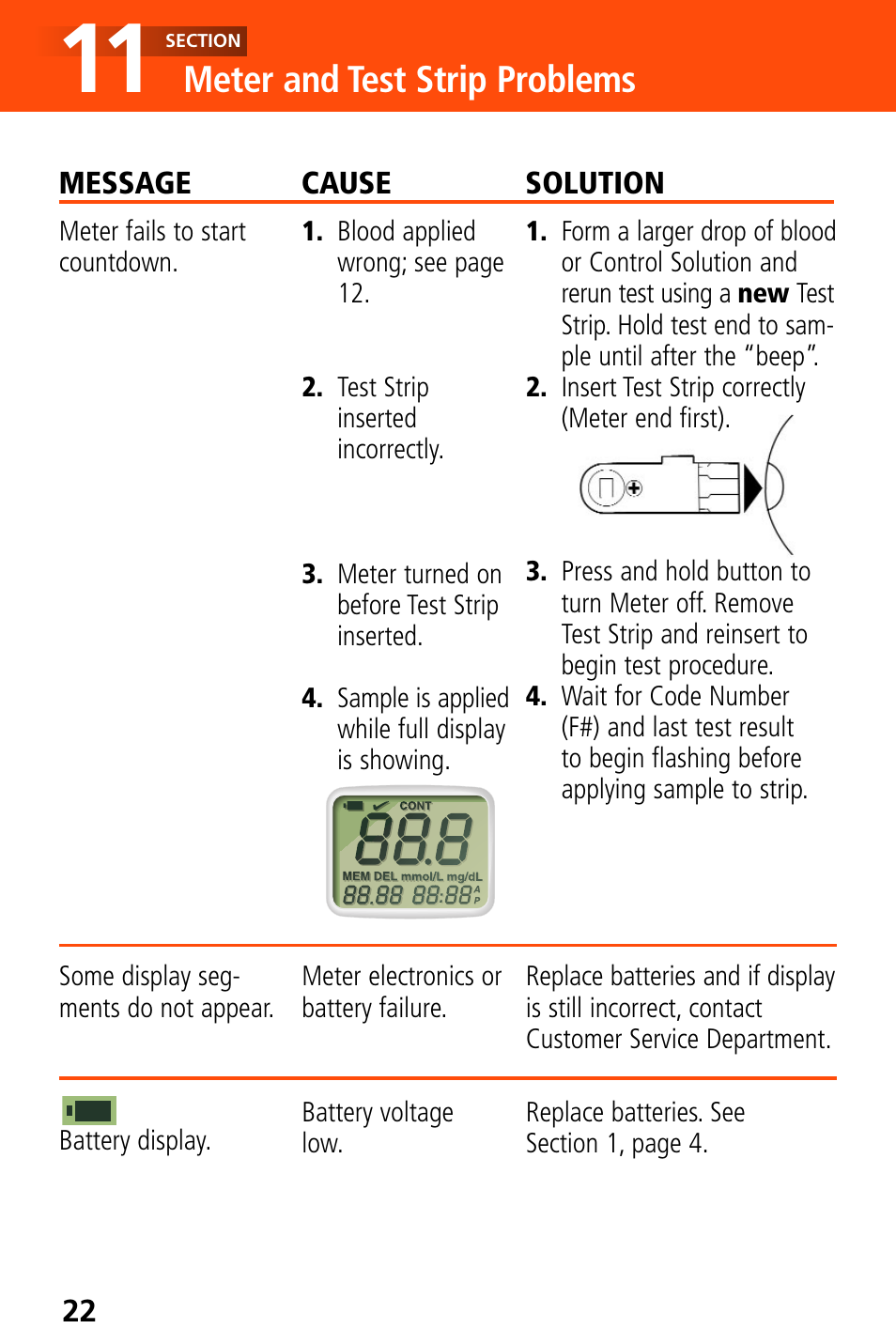 Meter and test strip problems | Bayer HealthCare Ascensia Elite XL User Manual | Page 26 / 36
