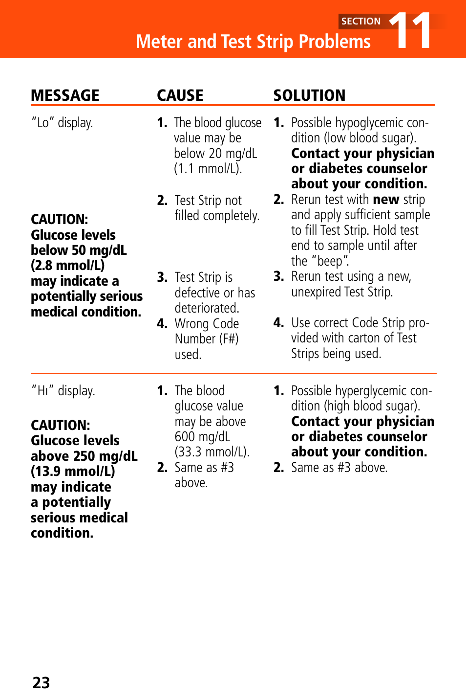 Meter and test strip problems | Bayer HealthCare Ascensia Elite XL User Manual | Page 27 / 36