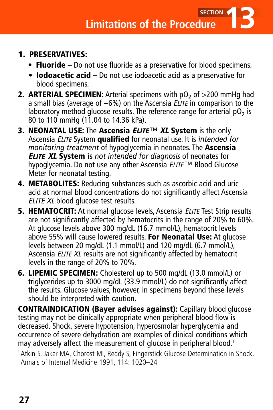 Limitations of the procedure | Bayer HealthCare Ascensia Elite XL User Manual | Page 31 / 36