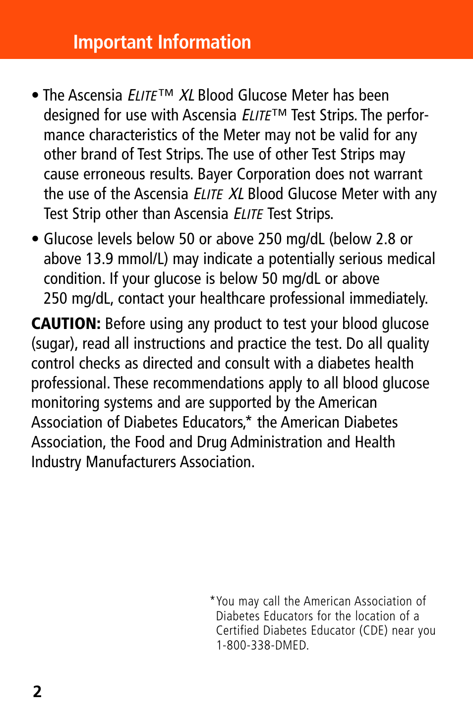Important information | Bayer HealthCare Ascensia Elite XL User Manual | Page 6 / 36