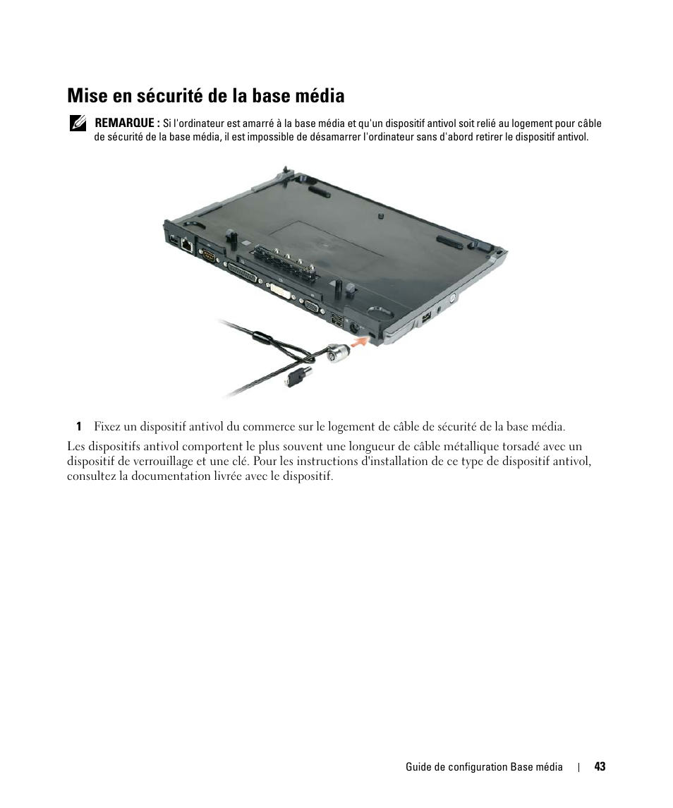 Mise en sécurité de la base média | Dell Latitude D430 (Mid 2007) User Manual | Page 45 / 98