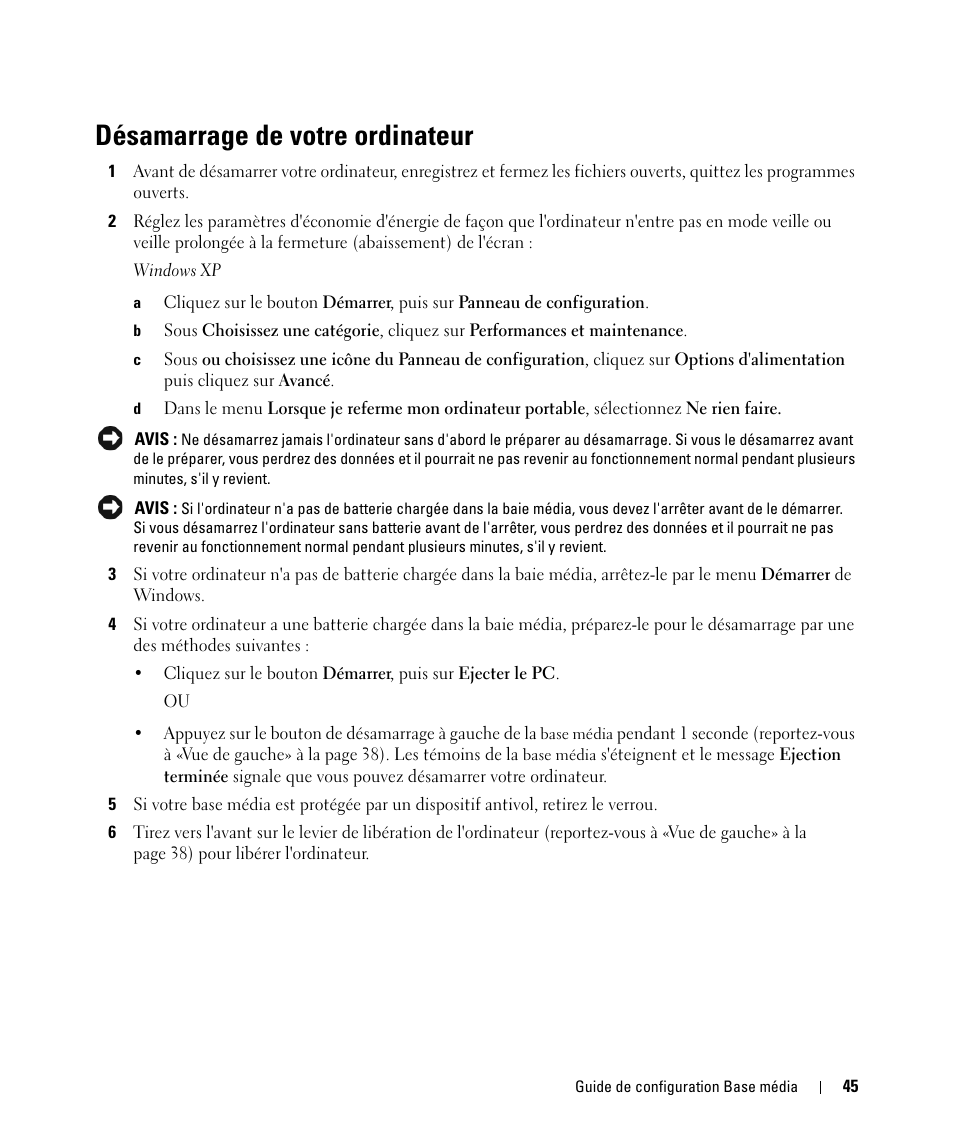 Désamarrage de votre ordinateur | Dell Latitude D430 (Mid 2007) User Manual | Page 47 / 98