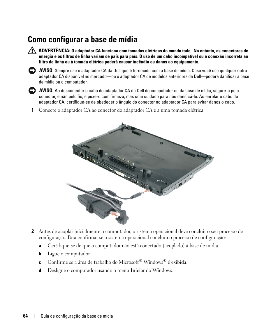 Como configurar a base de mídia | Dell Latitude D430 (Mid 2007) User Manual | Page 66 / 98