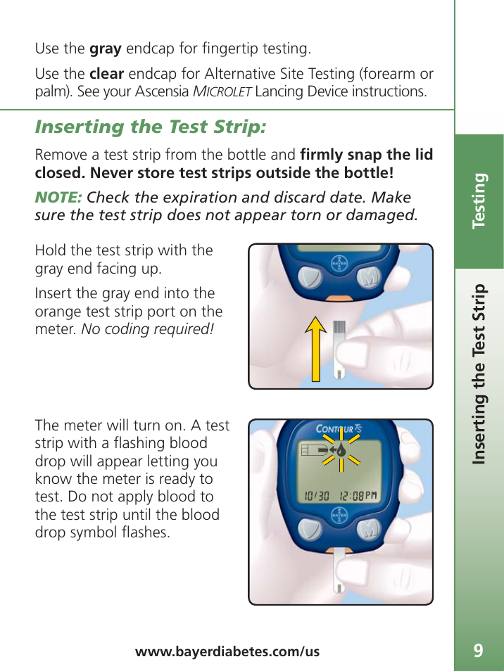 Inserting the test strip | Bayer Contour-TS User Manual | Page 11 / 35