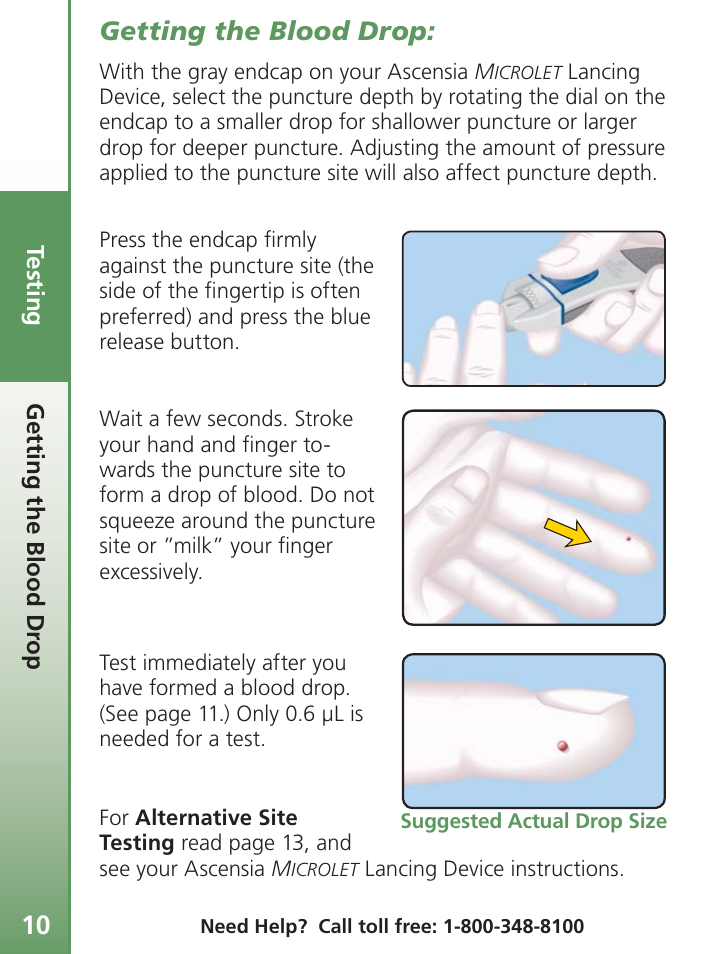 Getting the blood drop | Bayer Contour-TS User Manual | Page 12 / 35