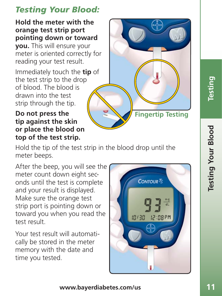 Testing your blood | Bayer Contour-TS User Manual | Page 13 / 35