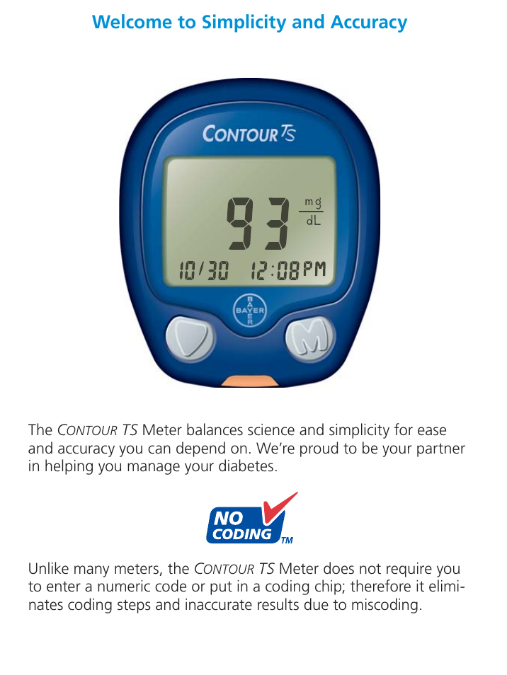 Welcome to simplicity and accuracy | Bayer Contour-TS User Manual | Page 2 / 35