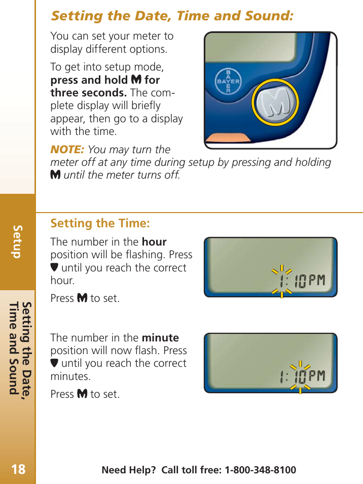 Setting the date, time and sound: 18 | Bayer Contour-TS User Manual | Page 20 / 35