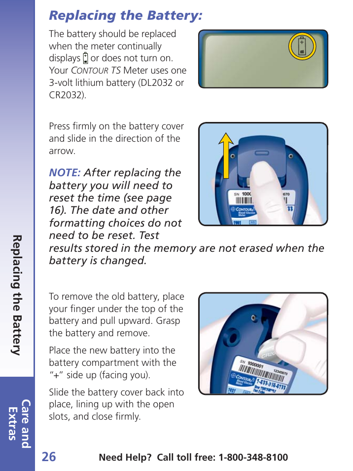 Replacing the battery | Bayer Contour-TS User Manual | Page 28 / 35