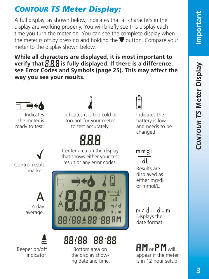 Ts meter display, Important, Ontour | Bayer Contour-TS User Manual | Page 5 / 35