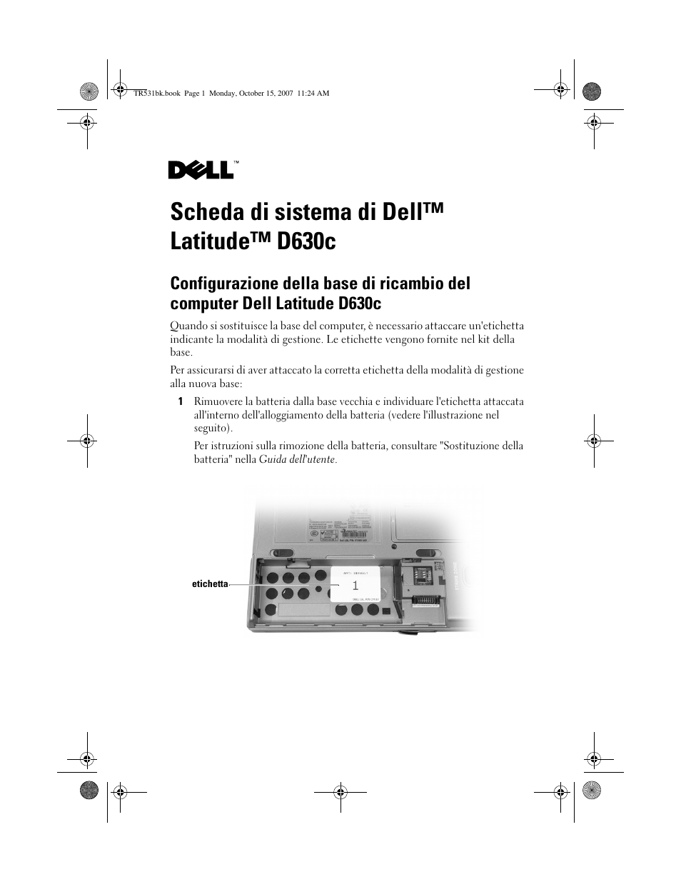 Scheda di sistema di dell™latitude™ d630c, Scheda di sistema di dell™ latitude™ d630c | Dell Latitude D630C (Late 2008) User Manual | Page 23 / 36