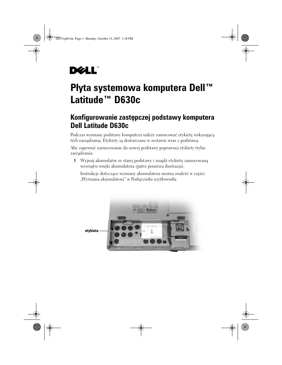 Płyta systemowa komputera dell™latitude™ d630c, Płyta systemowa komputera dell™ latitude™ d630c | Dell Latitude D630C (Late 2008) User Manual | Page 25 / 36