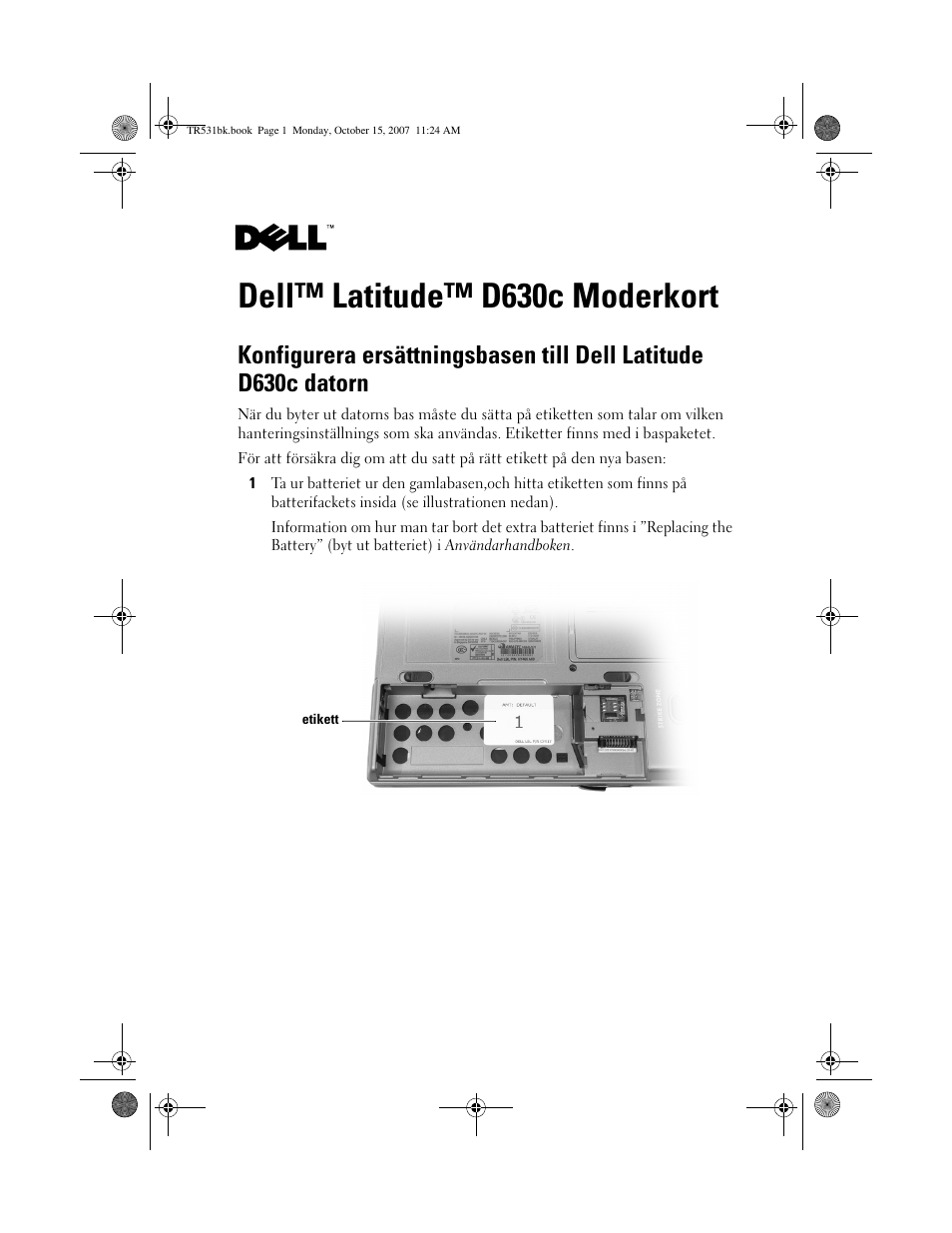 Dell™ latitude™ d630c moderkort | Dell Latitude D630C (Late 2008) User Manual | Page 33 / 36