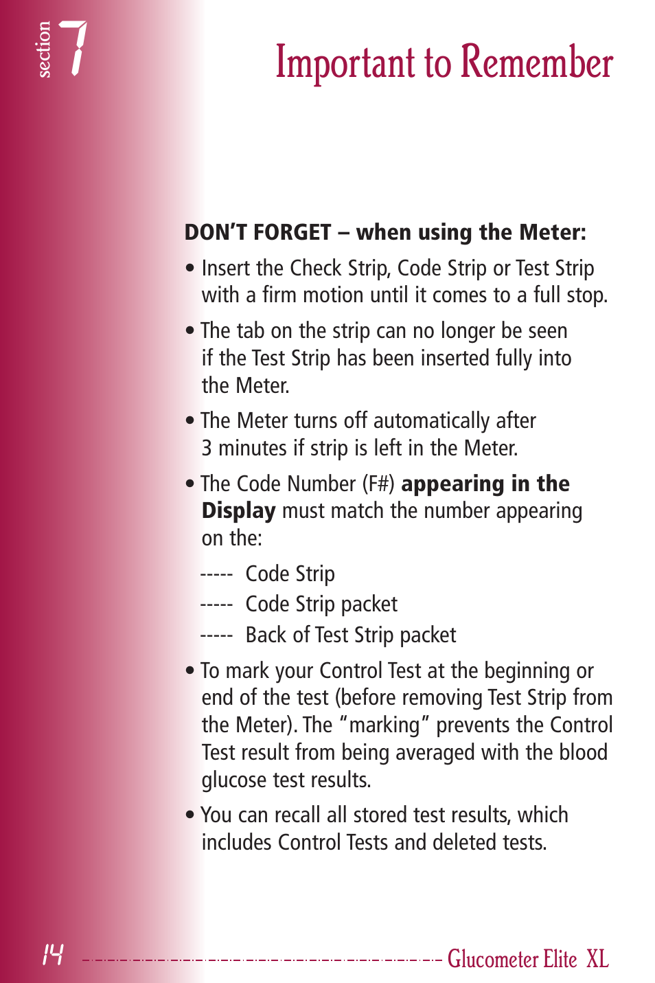 Important to remember | Bayer HealthCare Elite XL User Manual | Page 18 / 70