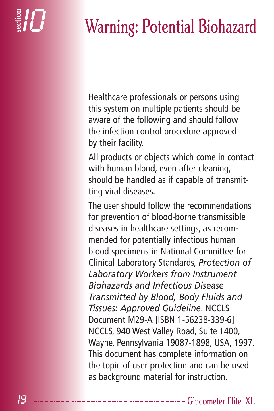 Warning: potential biohazard | Bayer HealthCare Elite XL User Manual | Page 23 / 70