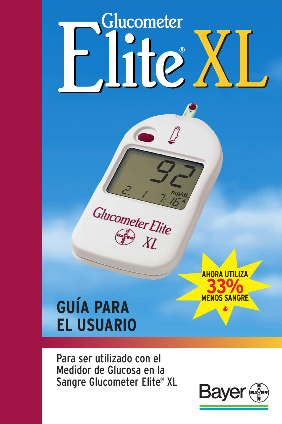 Spanish glucometer elite xl user guide, Guía para el usuario | Bayer HealthCare Elite XL User Manual | Page 36 / 70