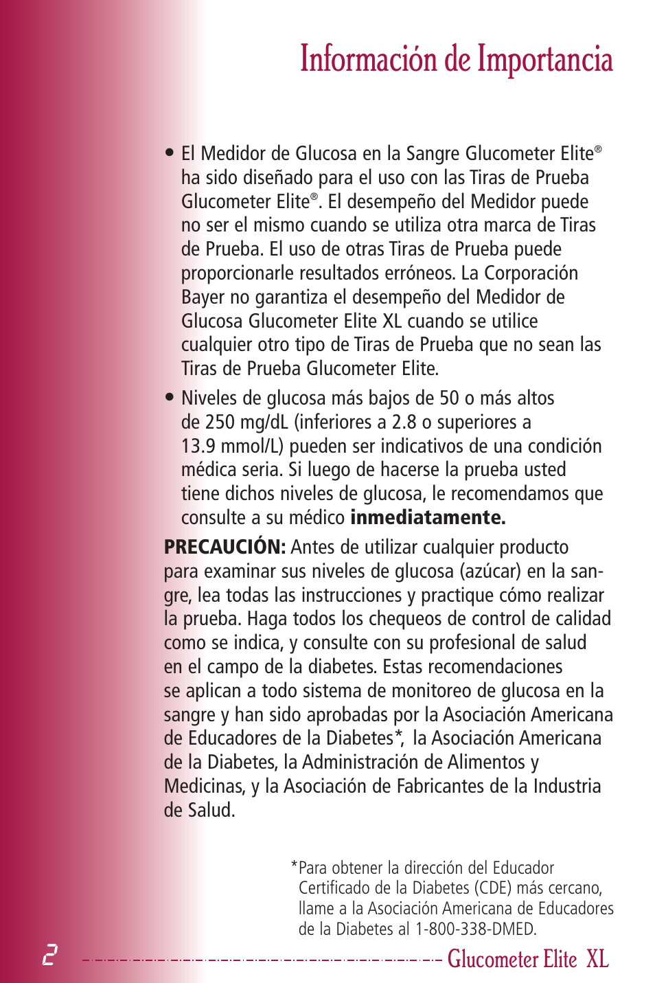 Información de importancia, Glucometer elite | Bayer HealthCare Elite XL User Manual | Page 41 / 70