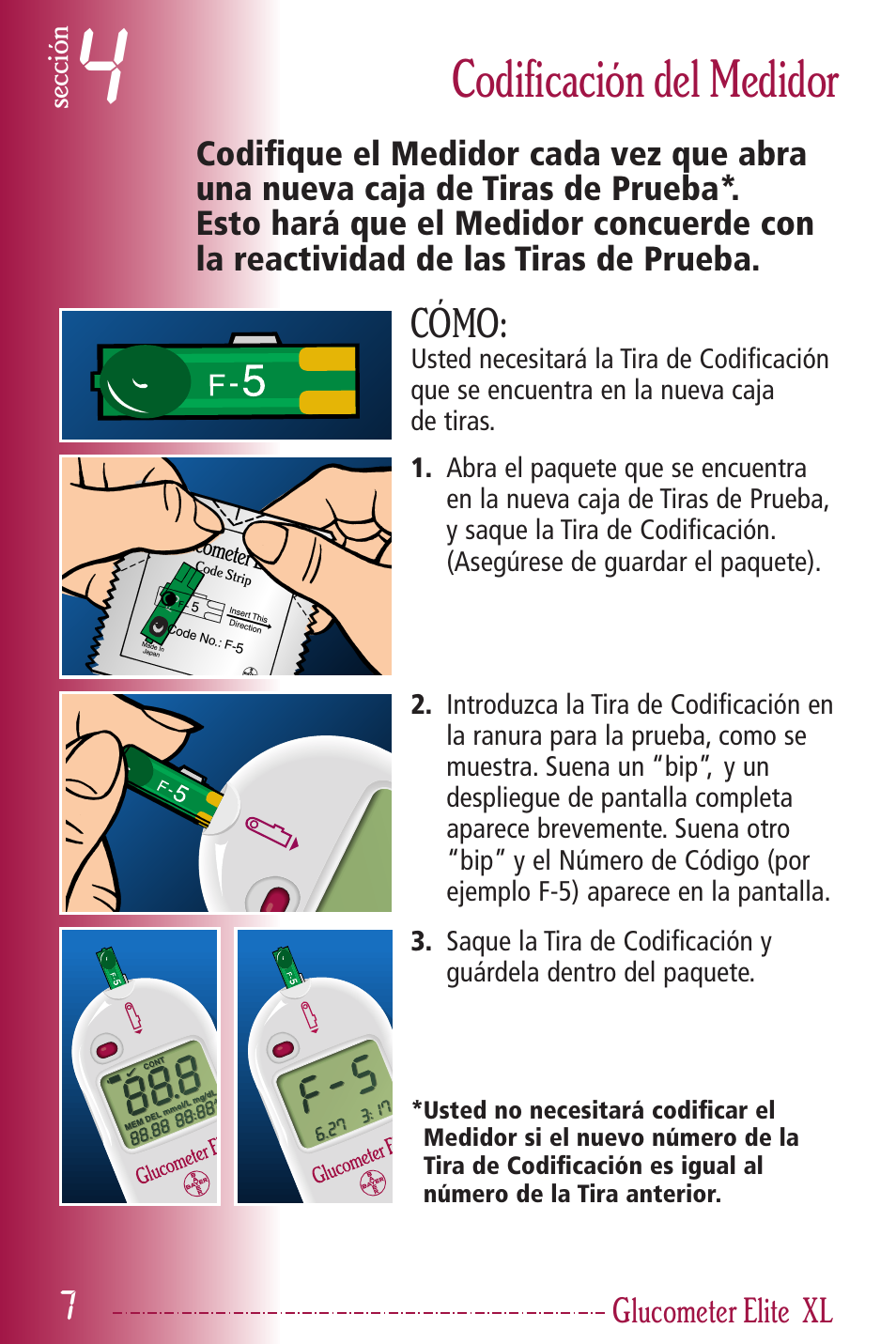 Codificación del medidor, Cómo | Bayer HealthCare Elite XL User Manual | Page 46 / 70