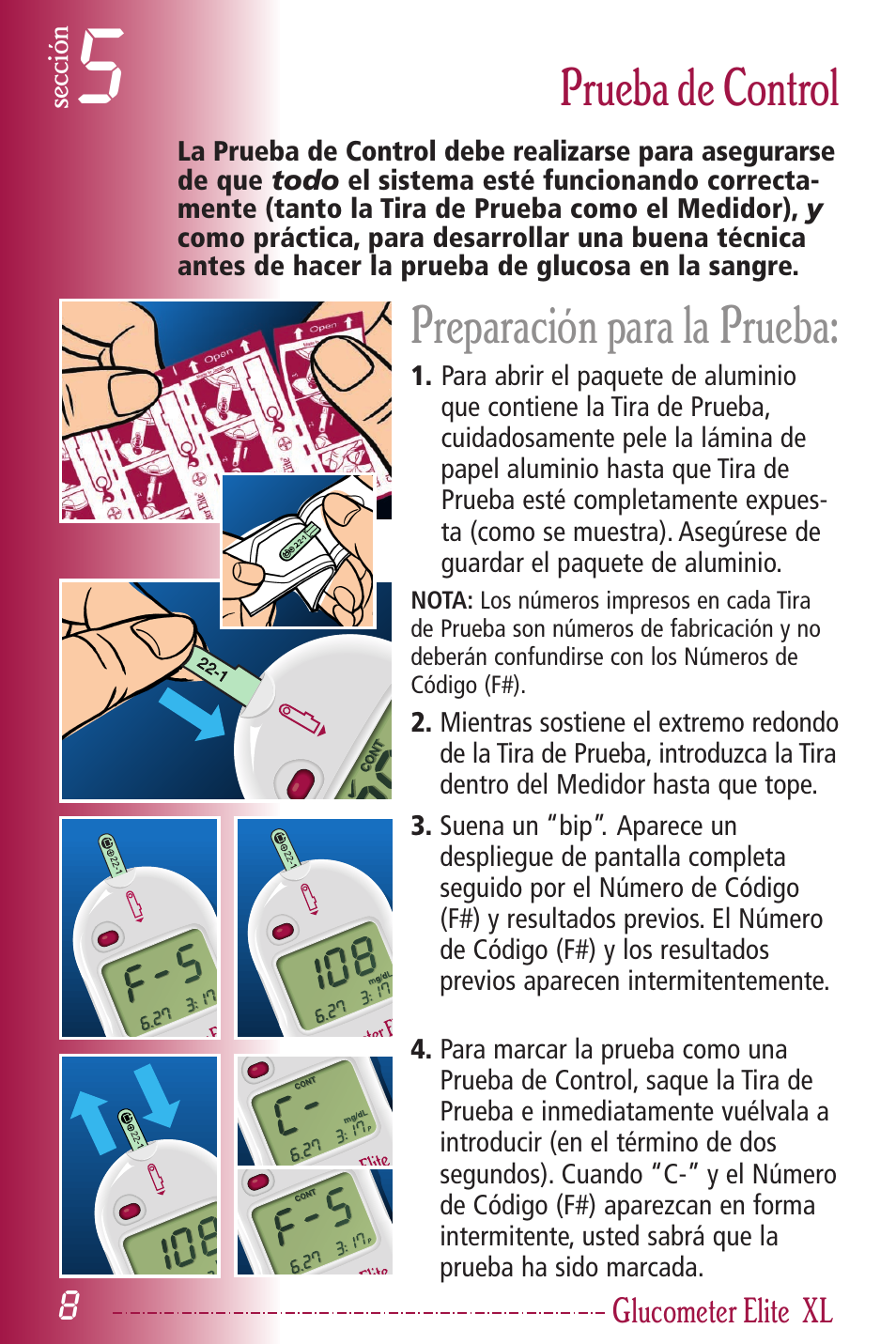 Preparación para la prueba, Prueba de control | Bayer HealthCare Elite XL User Manual | Page 47 / 70