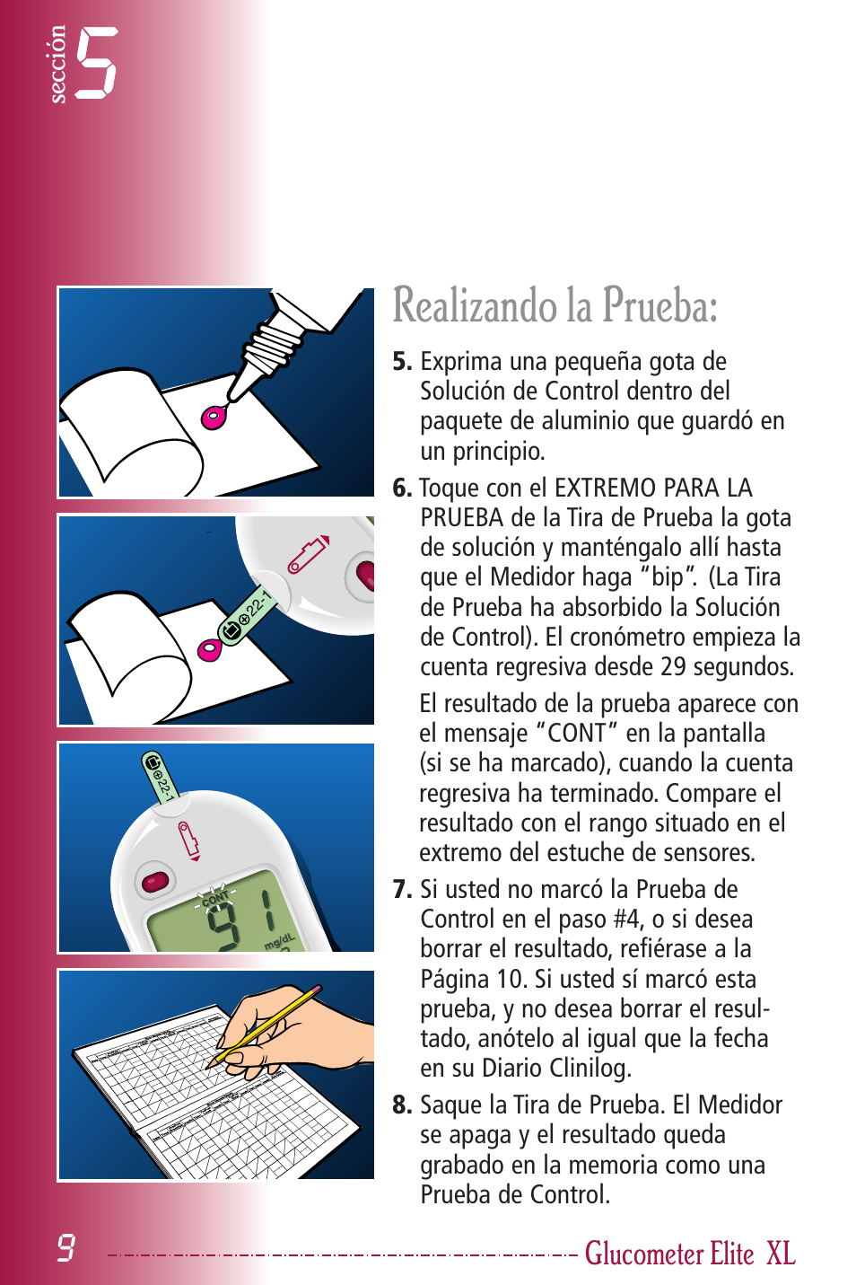 Realizando la prueba | Bayer HealthCare Elite XL User Manual | Page 48 / 70