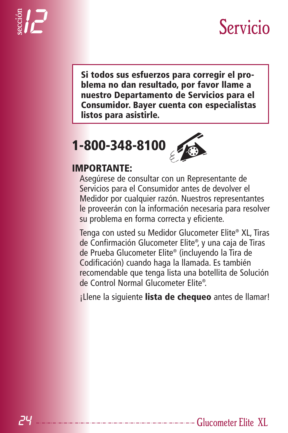Servicio, Glucometer elite | Bayer HealthCare Elite XL User Manual | Page 63 / 70