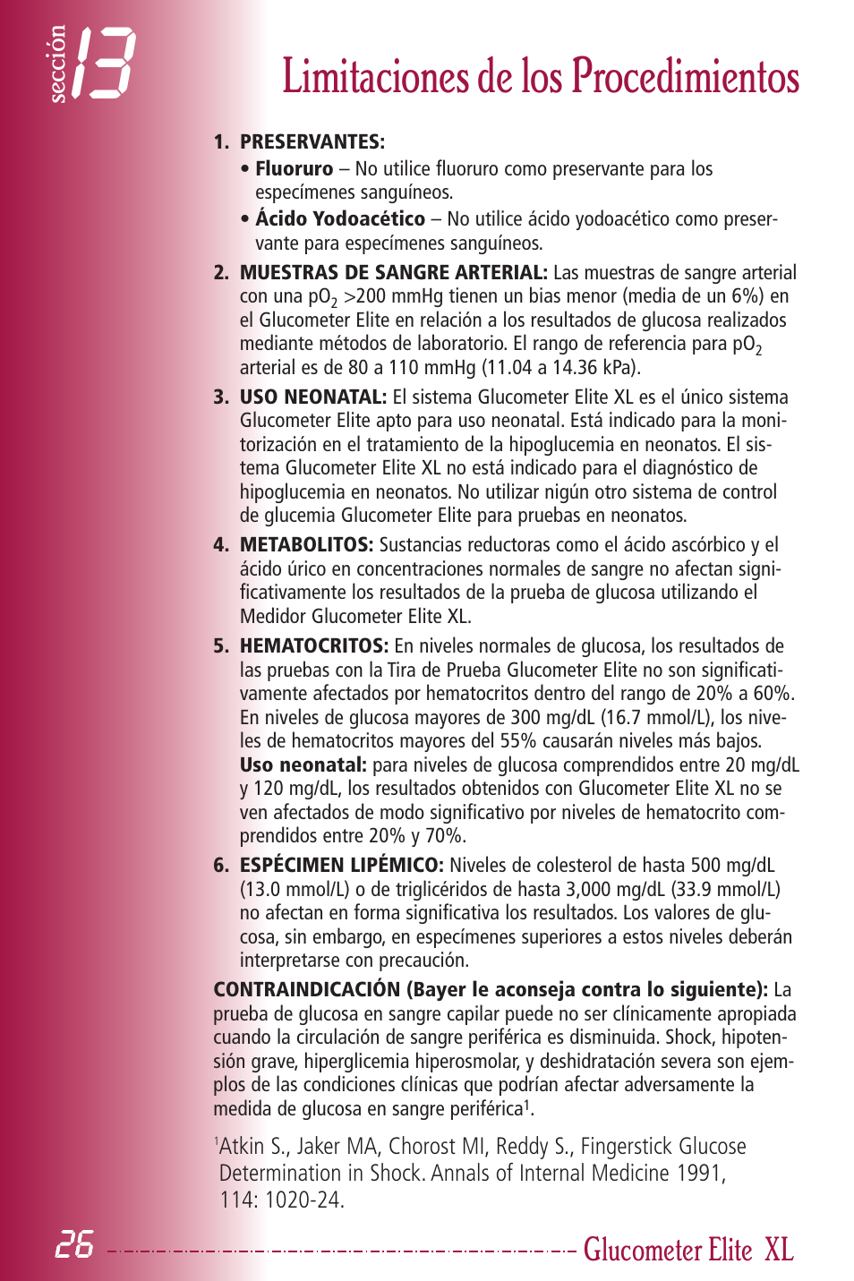 Limitaciones de los procedimientos, Glucometer elite, Sección | Bayer HealthCare Elite XL User Manual | Page 65 / 70