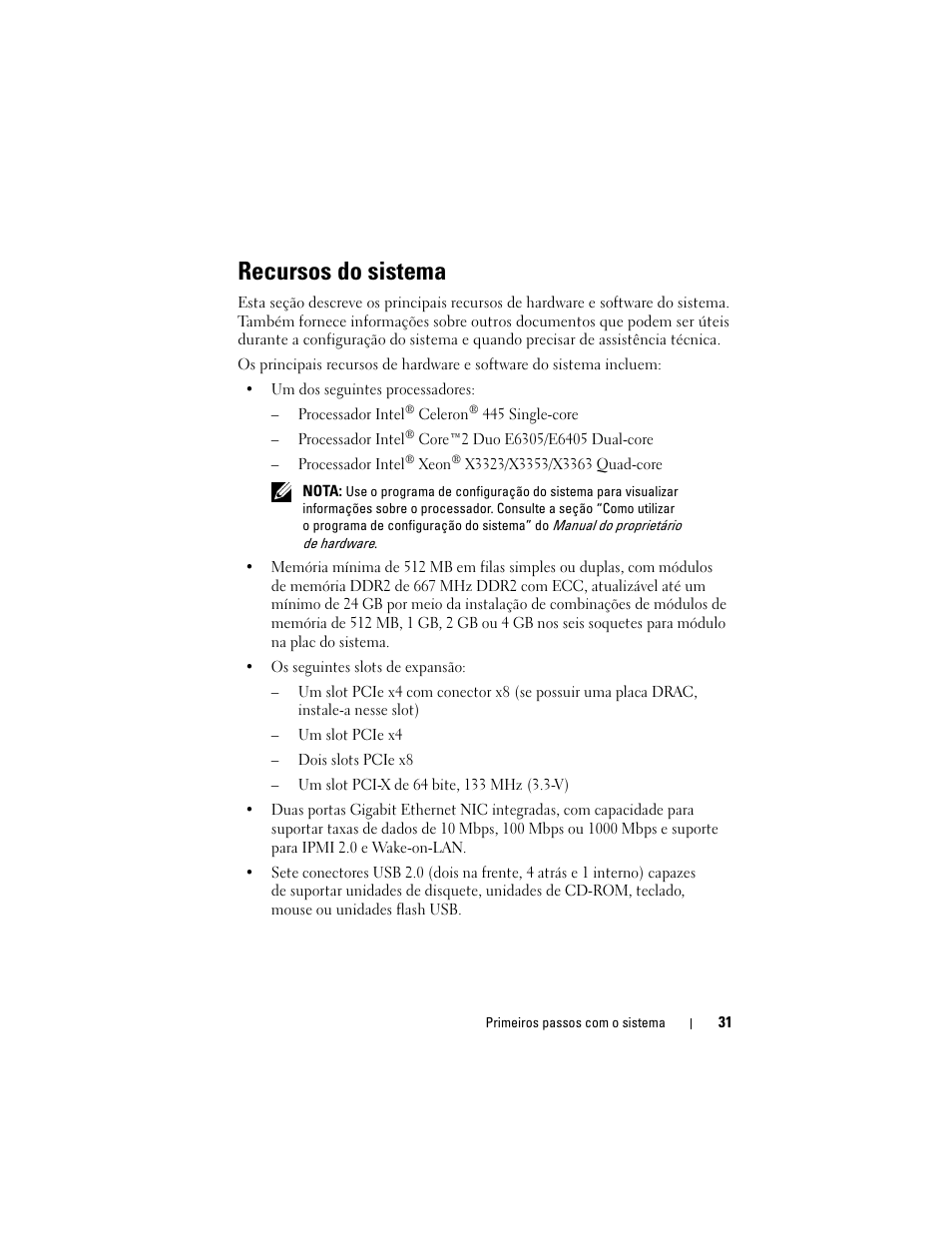 Recursos do sistema | Dell PowerEdge T300 User Manual | Page 33 / 58