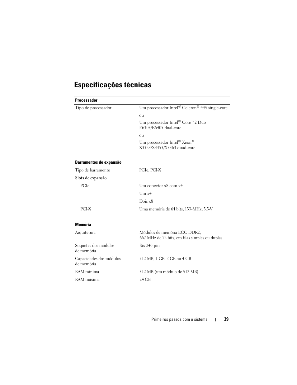 Especificações técnicas | Dell PowerEdge T300 User Manual | Page 41 / 58