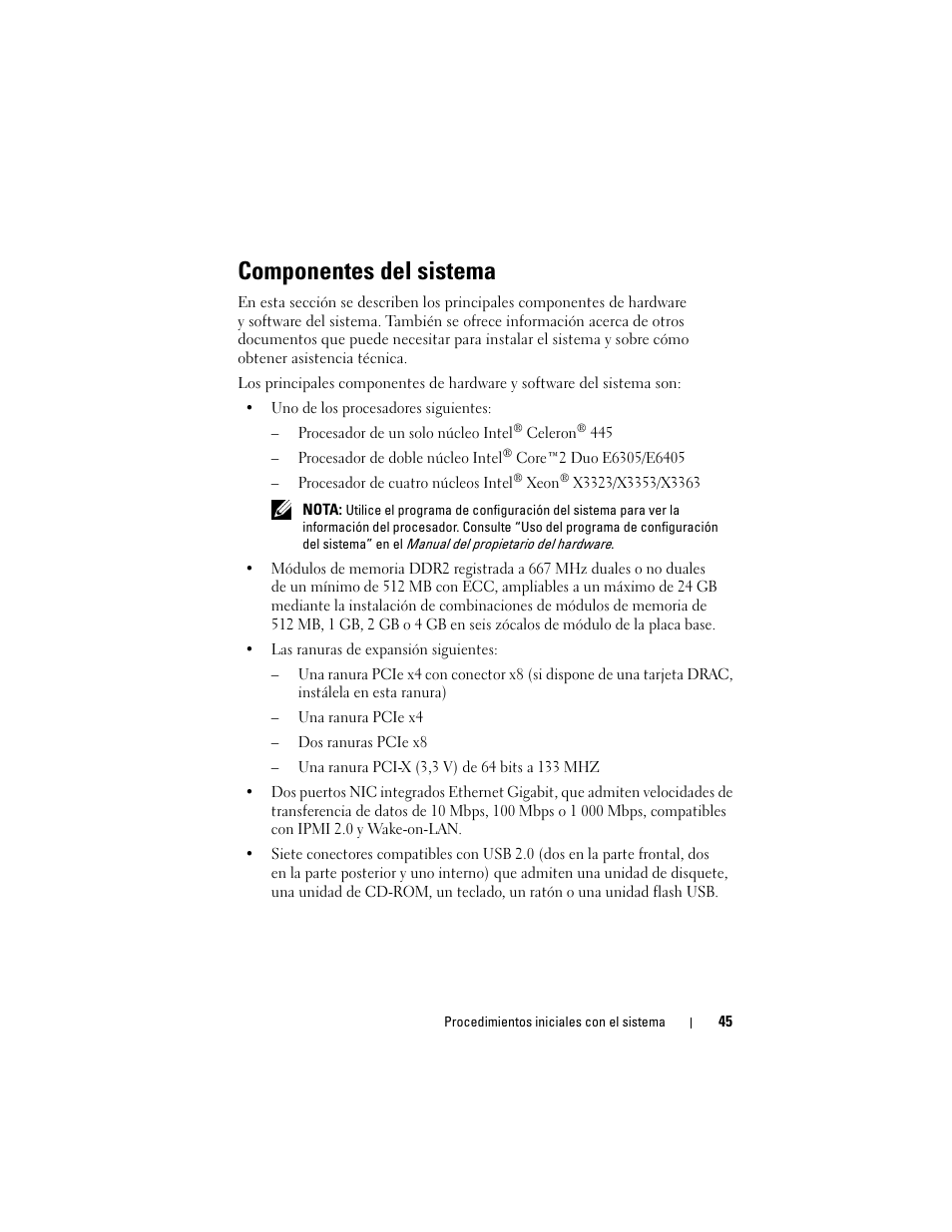 Componentes del sistema | Dell PowerEdge T300 User Manual | Page 47 / 58