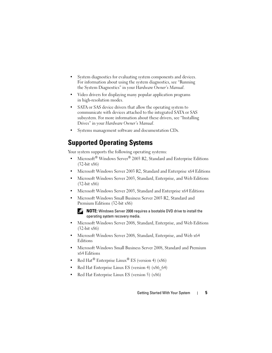 Supported operating systems | Dell PowerEdge T300 User Manual | Page 7 / 58