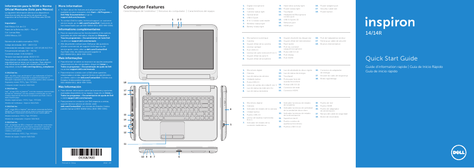 Dell Inspiron 14 (3421, Early 2013) User Manual | 2 pages