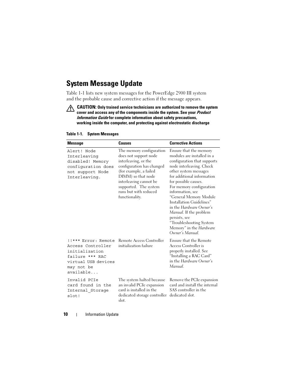 System message update | Dell PowerEdge 2900 User Manual | Page 10 / 190