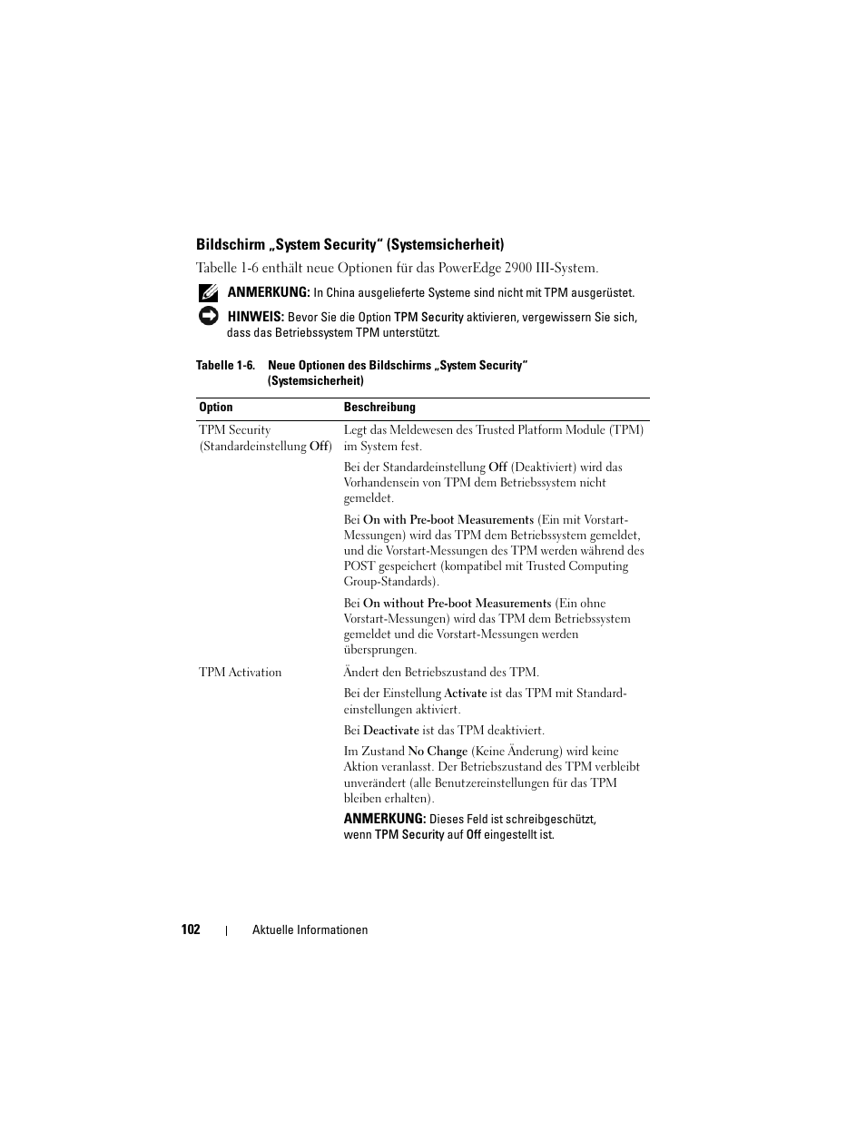 Bildschirm „system security“ (systemsicherheit) | Dell PowerEdge 2900 User Manual | Page 102 / 190