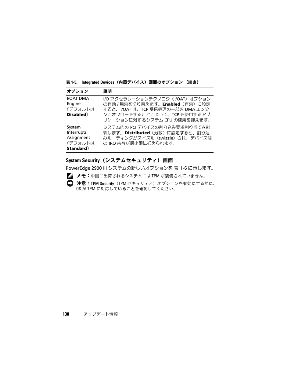 System security（システムセキュリティ）画面, System security, システムセキュリティ | Dell PowerEdge 2900 User Manual | Page 130 / 190