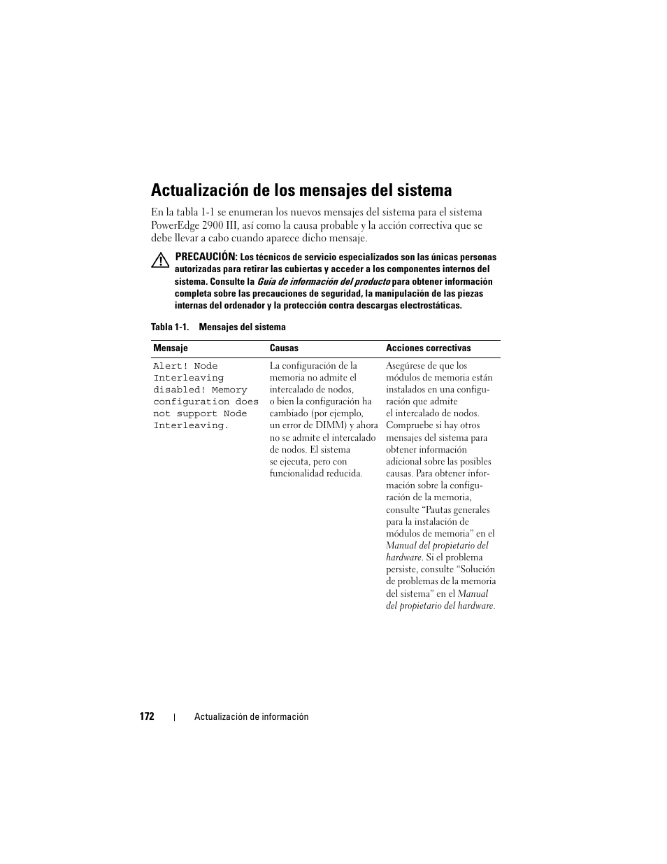 Actualización de los mensajes del sistema | Dell PowerEdge 2900 User Manual | Page 172 / 190